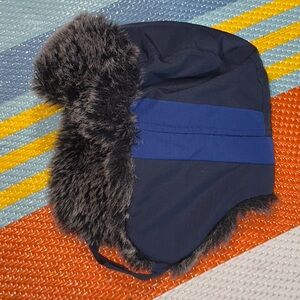The Children's Place Blue Snow Ski Hat Faux Fur Trim Chin Strap Kids Size Medium